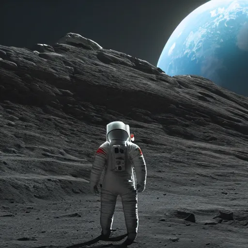 Image similar to one astronaut on the moon, beautiful dynamic lighting, cinematic, wide angle establishing shot, extremely high detail, photo realistic, cinematic lighting, post processed, concept art, artstation, matte painting, style by frederic church, raphael lacoste, unreal engine 8 k