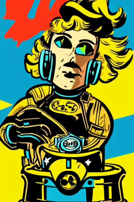 Image similar to fallout 7 6 retro futurist illustration art by butcher billy, sticker, colorful, illustration, highly detailed, simple, smooth and clean vector curves, no jagged lines, vector art, smooth andy warhol style