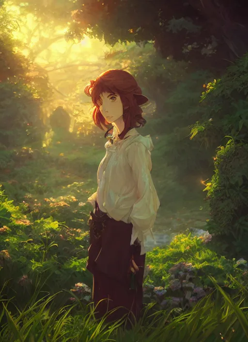 Image similar to a portrait of the emerald herald in the garden, intricate, tone mapped, ambient lighting, highly detailed, digital painting, concept art, sharp focus, by makoto shinkai and hidari and wlop