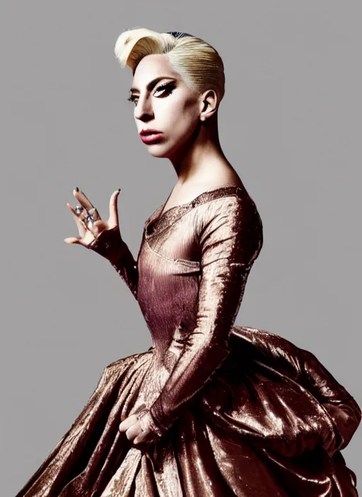 Prompt: lady gaga styled by nick knight posing renaissance style, vogue magazine, highly realistic. high resolution. highly detailed. dramatic. 8 k. 4 k.