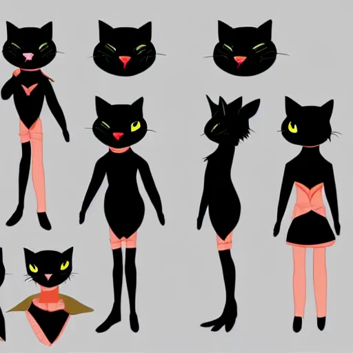 Prompt: A reference sheet for a formally dressed anthropomorphic black cat