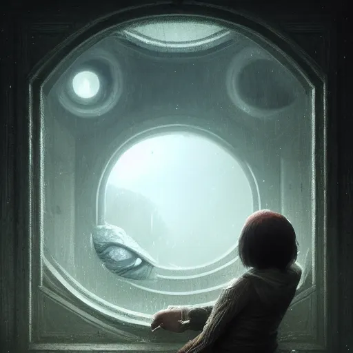 Image similar to a giant eye peeking througj a window,eerie,creepy,unnerving,digital art,art by greg rutkowski,design by trevor henderson,hyperdetailed skin,photorealistoc,deviantart,artstation,mysterious,4k