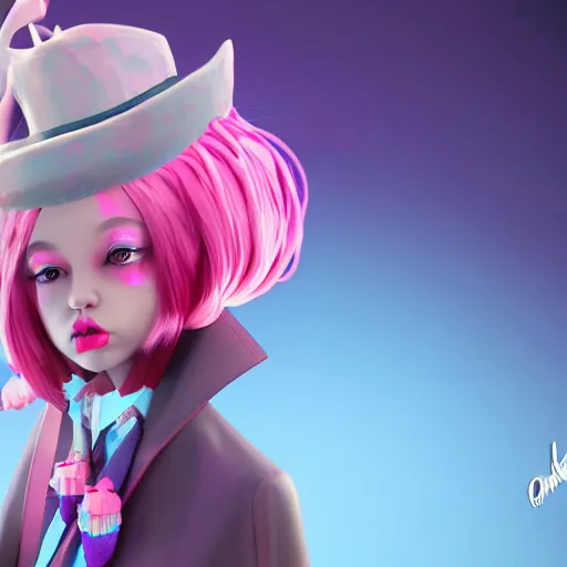 Image similar to candypunk young witch, character design, high quality digital art, render, octane, redshift, volumetric lighting, oled