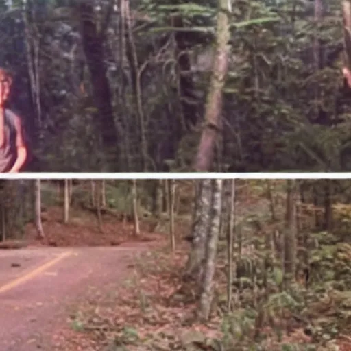 Image similar to !dream a screen capture of found footage video left behind by a missing hiker in 1986