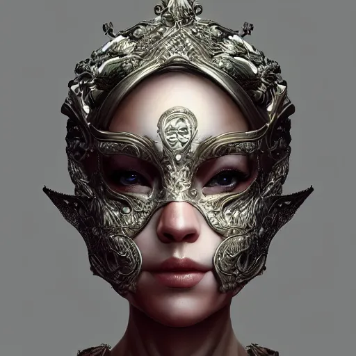 Image similar to Very very very very highly detailed epic photo of face with venetian mask, intricate, dystopian, sci-fi, extremely detailed, digital painting, artstation, concept art, smooth, sharp focus, illustration, intimidating lighting, incredible art by Artgerm