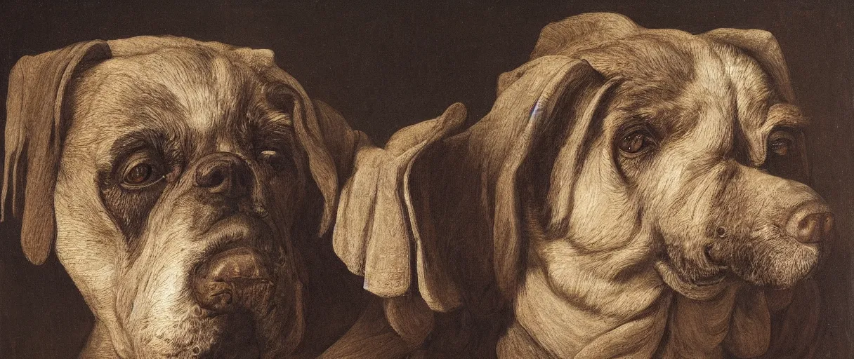 Prompt: studio portrait of a wizened old dog; extremely detailed; oil painting by Leonadro da Vinci