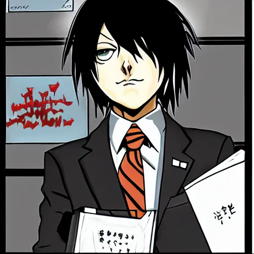 Image similar to biden in death note, anime style, holding black notebook