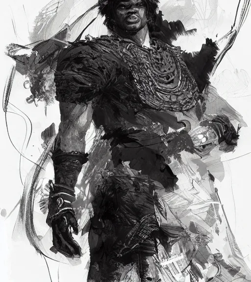 Image similar to black handsome guy, cartoon character, pen and ink, intricate line drawings, by craig mullins, ruan jia, kentaro miura, greg rutkowski, loundraw