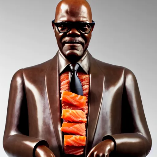 Prompt: uhd statue of samuel l. jackson made entirely of smoked salmon