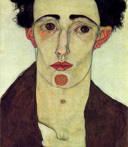 Image similar to portrait of a handsome non binary criminal lost in thought, by egon schiele, intense desire, high quality, high detail