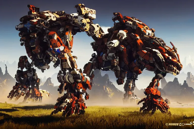 Image similar to grazer machine mecha animal beast robot of horizon forbidden west horizon zero dawn bioluminiscence global illumination ray tracing hdr fanart arstation by sung choi and eric pfeiffer and gabriel garza and casper konefal