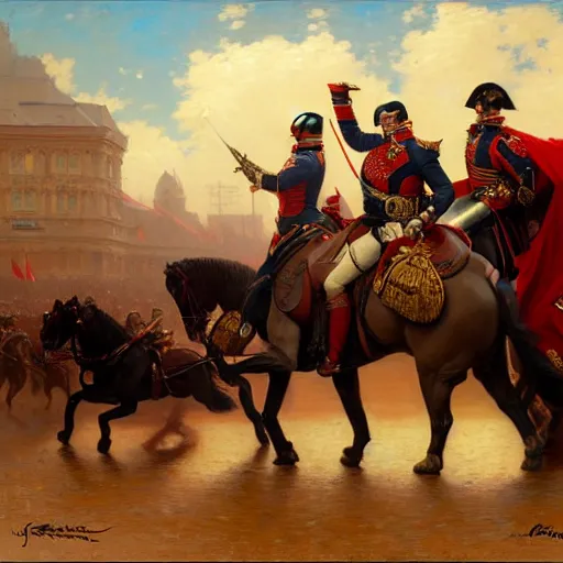 Image similar to drdisrespect conquering waterloo as napoleon, highly detailed painting by gaston bussiere, j. c. leyendecker, greg rutkowski, craig mullins 8 k