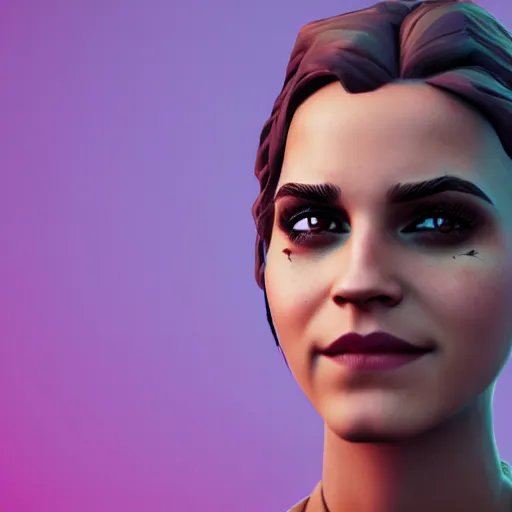 Prompt: textured film grain eye shadow smoky eyes subsurface scattering fashion model face smiling laughing squinting emma watson as a fortnite character cgsociety octane render unreal engine redshift render trending on artstation trending on artstation render blender behance cg superhero