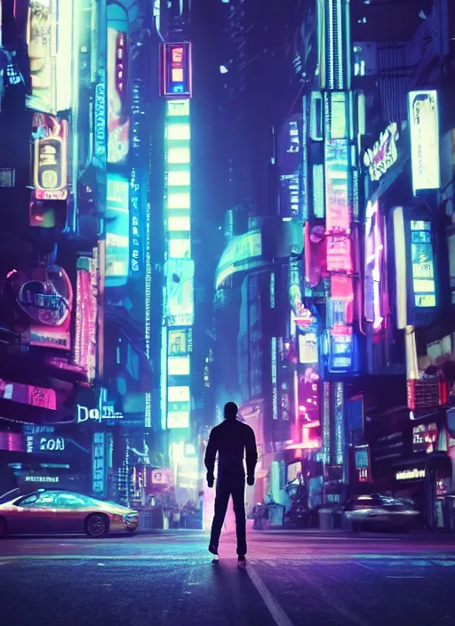 Prompt: a 3D render of an android with glowing lights walking down the street in New York City, bokeh, Canon 50mm, cinematic lighting, volumetric light, octane, octane render, redshift render, cyberpunk, Blade Runner, Blade Runner 2049