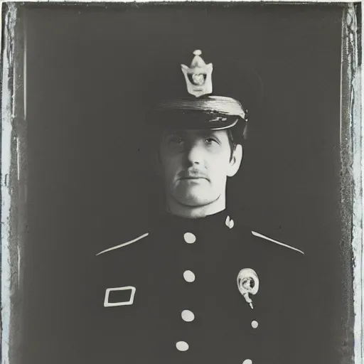 Prompt: photo portrait of a policeman photo by Diane Arbus and Louis Daguerre