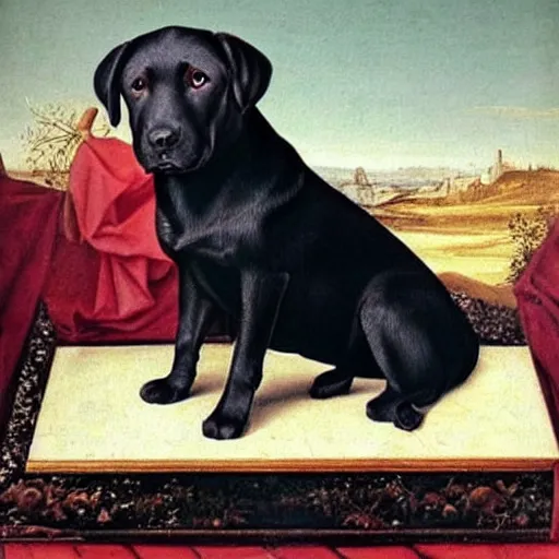 Prompt: A labrador dog sitting wearing princess clothes, renaissance painting, high quality, high detail - n 9