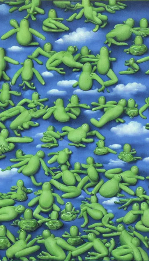 Prompt: raining frogs by René Magritte, detailed, 4k