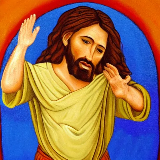 Prompt: painting of jesus christ breakdancing
