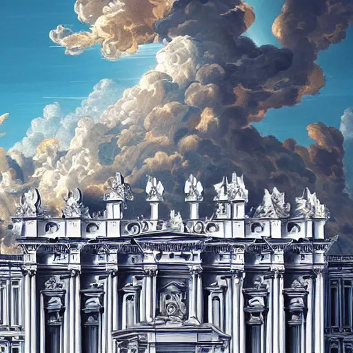 Image similar to beautiful heavenly cloud megastructure in the style of baroque architecture, hyper detailed, hd