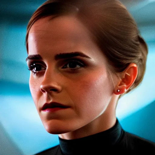 Prompt: Emma Watson in Star Trek, XF IQ4, f/1.4, ISO 200, 1/160s, 8K, Sense of Depth, RAW, Dolby Vision, symmetrical balance, in-frame