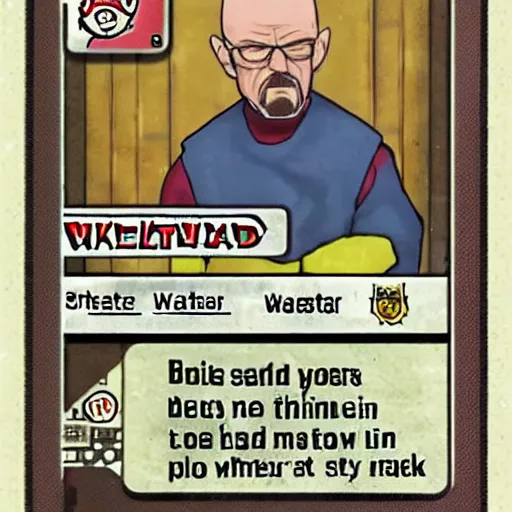 Prompt: walter white pokemon trading card