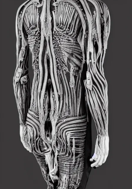 Image similar to henley shirt inspired by h. r. giger designed by alexander mcqueen