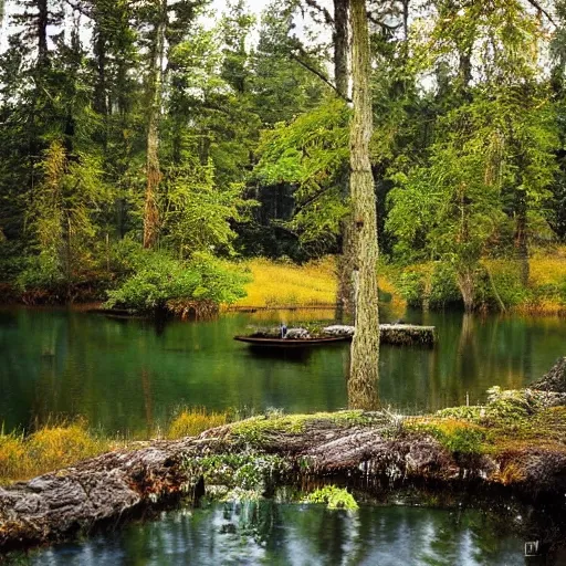 Prompt: a small hidden lake in the forest, beautiful art