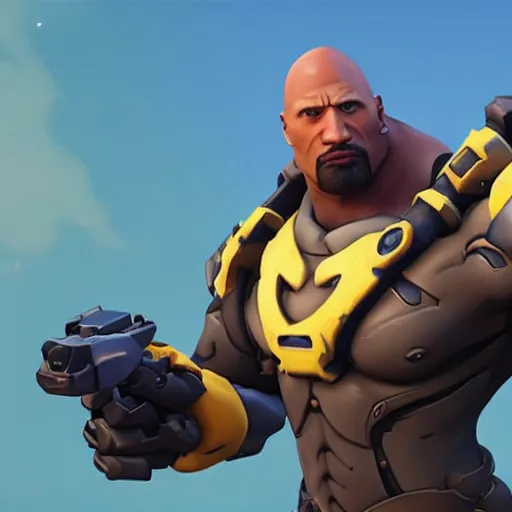 Prompt: screenshot from overwatch dwayne the rock johnson as a overwatch character