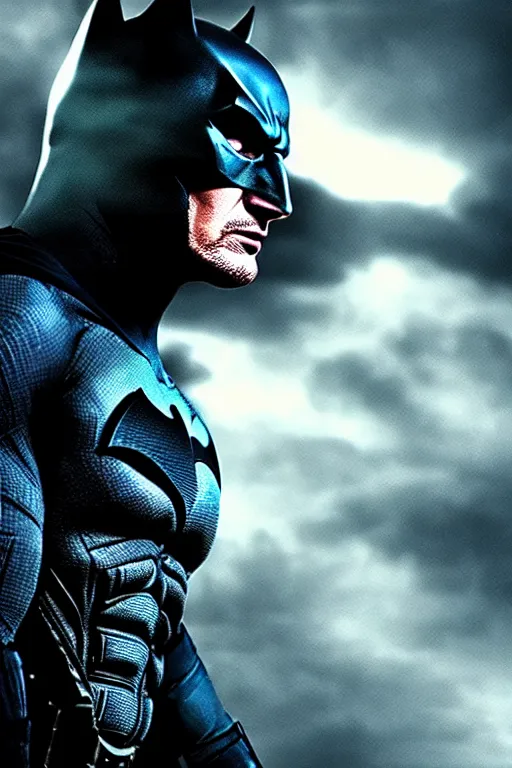 Image similar to cinematic of liam neeson batman, dramatic, moody lighting