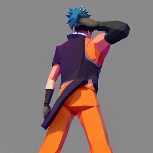 Image similar to Naruto 3D model low-poly synthwave Trending at Artstation 8K