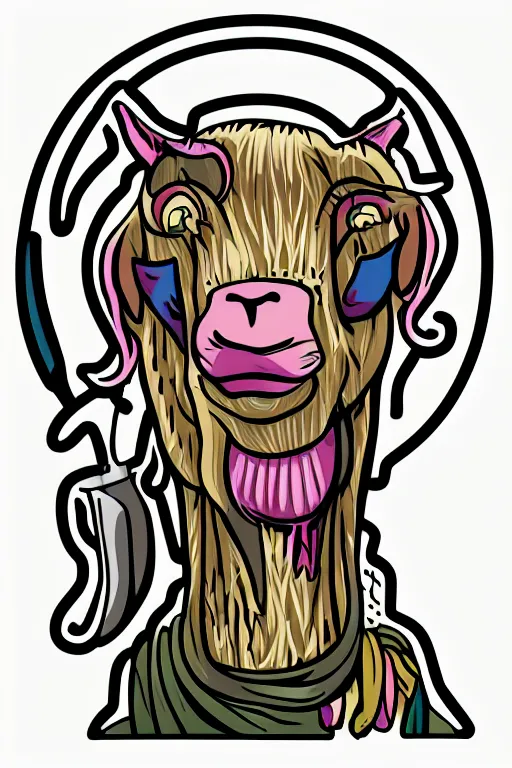 Image similar to Drug addict goat, sticker, andromorphic, colorful, illustration, highly detailed, simple, smooth and clean vector curves, no jagged lines, vector art, smooth