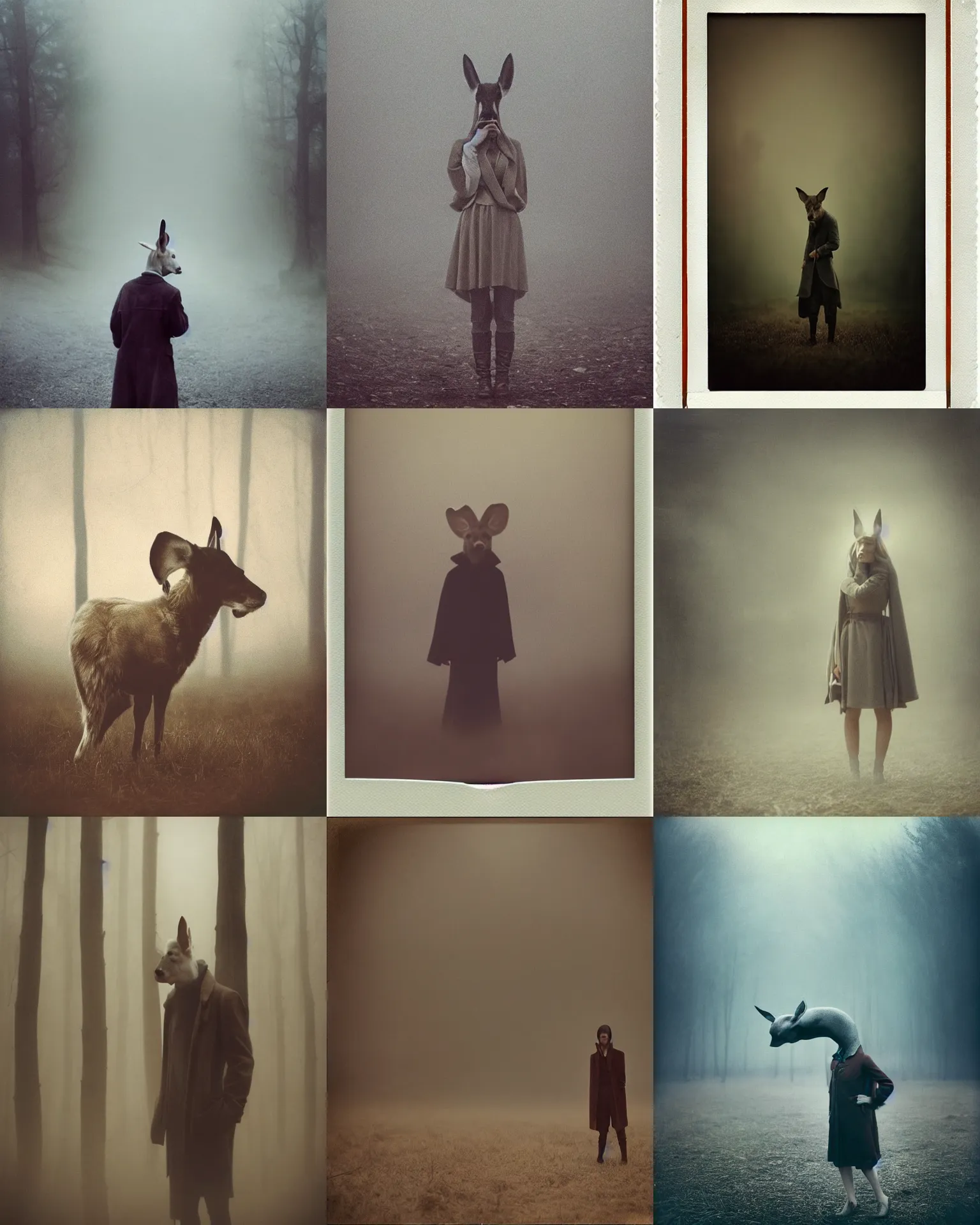 Prompt: long ears ,on wild west , full body , Cinematic focus, Polaroid photo, vintage , neutral dull colors, soft lights, foggy mist , by oleg oprisco , by thomas peschak, by discovery channel, by victor enrich , by gregory crewdson