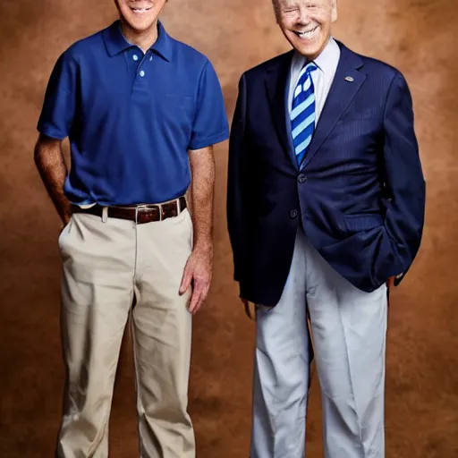 Image similar to A portrait photo of joe biden teams up with a teenage joe biden, perfect faces, 50 mm, award winning photography