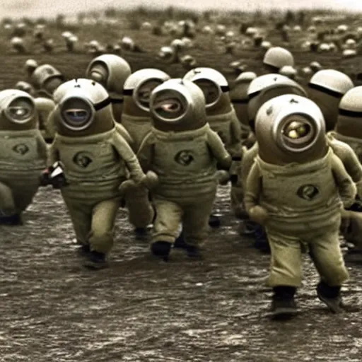 Image similar to “minions landing on D-Day, 4k, award winning”