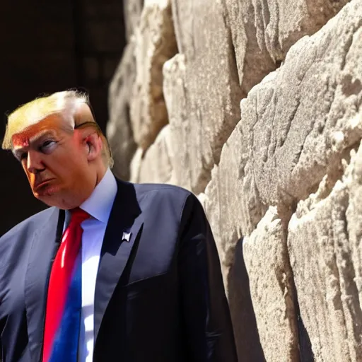 Prompt: Donald Trump as orthodox Jew at the wailing wall