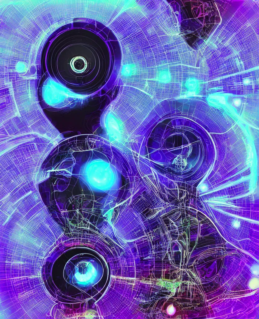 Prompt: techno - spiritual futurist machine loa, perfect future, award winning digital art