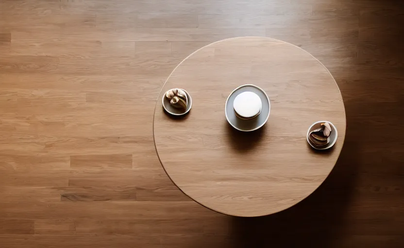 Image similar to top view of a dining table, natural light, cinematic lighting, 8 k