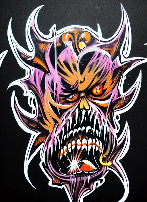 Image similar to beautiful graffiti demons on black background paper