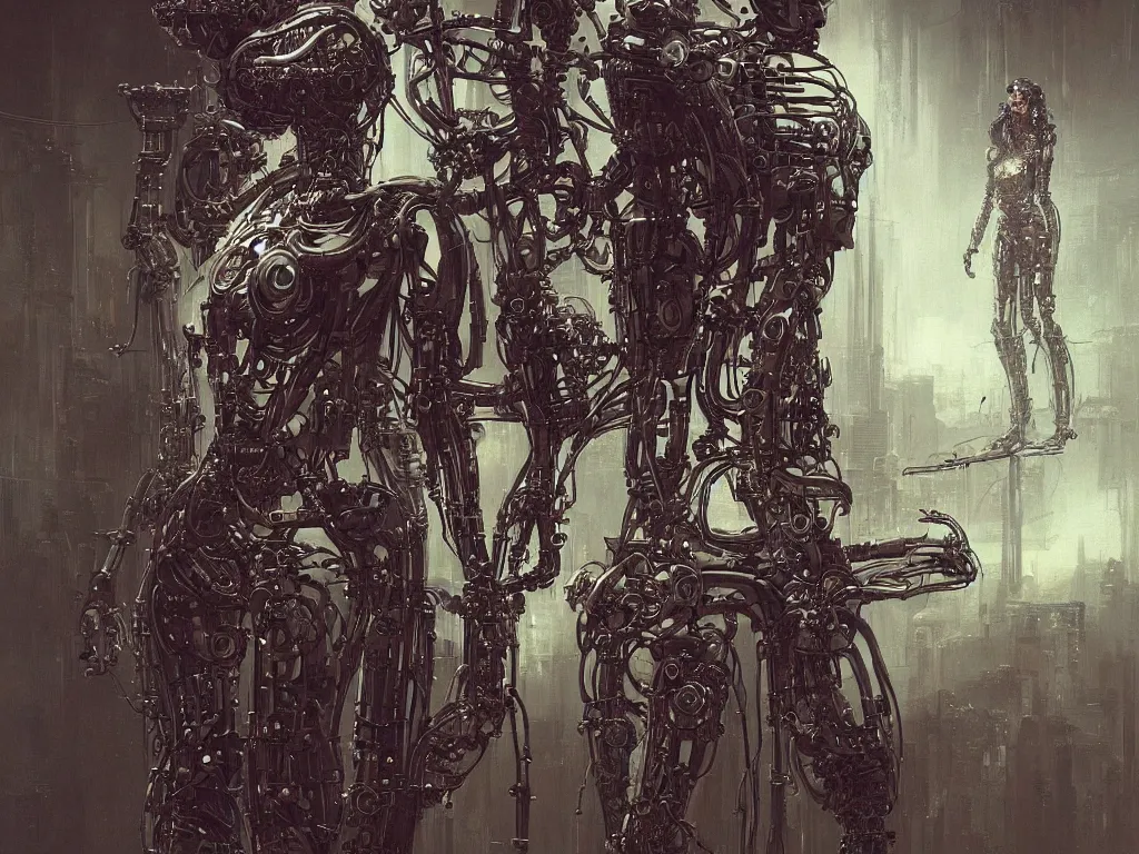 Prompt: A robot biopunk cyberpunk woman. Android mechanical woman. 8k resolution concept art hyperdetailed trending on Artstation Unreal Engine hyperrealism psychedelic art synthetism. Futurism by beksinski carl spitzweg moebius and tuomas korpi. baroque elements. baroque element. intricate artwork by caravaggio