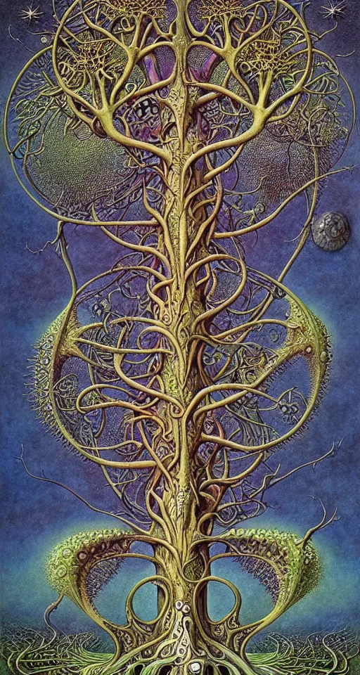 Image similar to tree of life by roger dean and andrew ferez, art forms of nature by ernst haeckel, divine chaos engine, symbolist, visionary, art nouveau, botanical fractal structures, organic, detailed, realistic, surreality