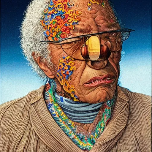 Image similar to yo mama is so old her social security number is 1, rennaissance masters portrait, jean giraud portrait, intricate details