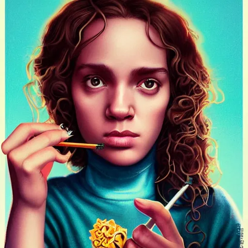 Image similar to lofi portrait of hermione granger smoking weed, Pixar style, by Tristan Eaton Stanley Artgerm and Tom Bagshaw.