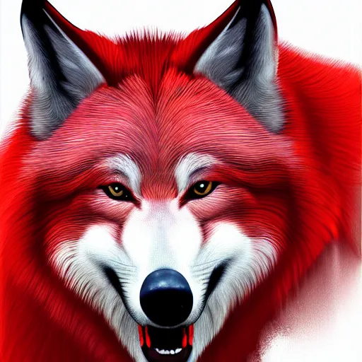 Prompt: zoomorphic a red face wolf, digital painting, ultra sharp