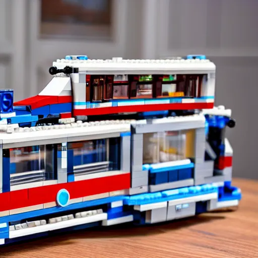Image similar to Box art for a LEGO set of the Disneyland Monorail