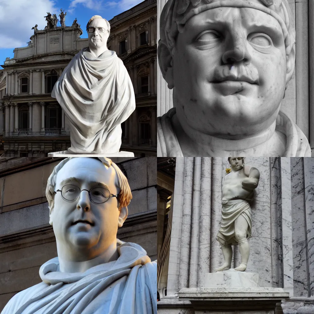 Prompt: A marble statue of Linus Torvalds photograph Roman close angle