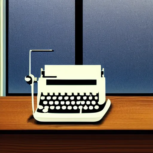 Prompt: Digital art of a typewriter sitting on a desk, there is a window behind it, gentle light lights the room from outside, very detailed, beautiful, realistic