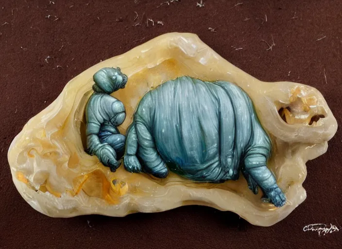 Prompt: tardigrade painting carved in amber by chiara bautista and norman rockwell and greg rutkowski weta studio