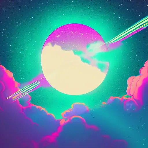 Image similar to A window to space in a synthwave style, digital art