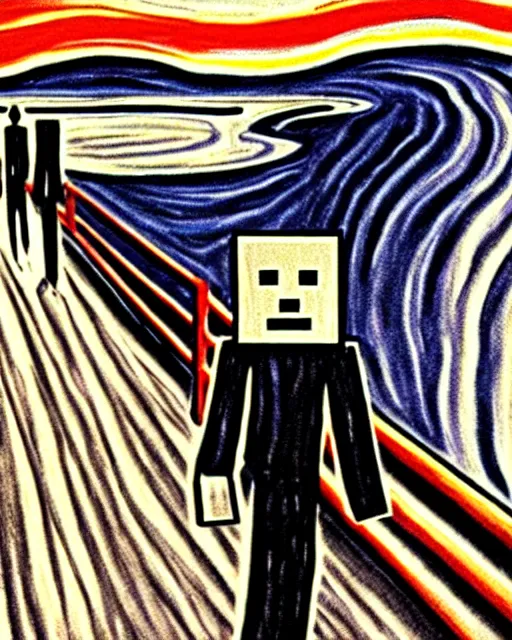 Image similar to minecraft enderman as the subject in the scream by edvard munch