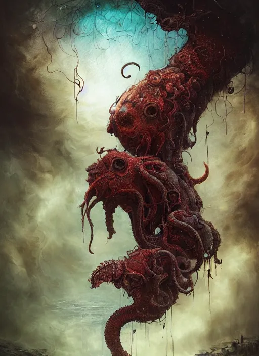 Image similar to the caterpillar, call of cthulhu, highly detailed, cinematic, 8 k, by megan duncanson, benjamin lacombe, adrian borda, stanley artgermm, tom bagshaw, craig mullins, carne griffiths, ayami kojima, beksinski, giger, trending on deviantart, hyper detailed, horror, full of colour